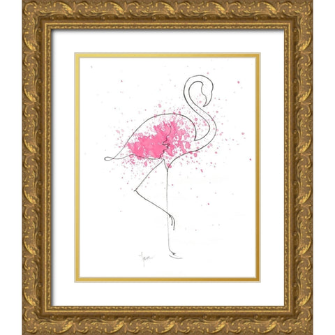 Flamingo Splash I Gold Ornate Wood Framed Art Print with Double Matting by Tava Studios