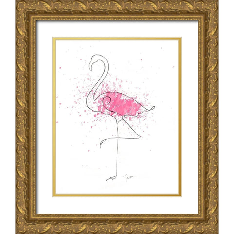Flamingo Splash II Gold Ornate Wood Framed Art Print with Double Matting by Tava Studios