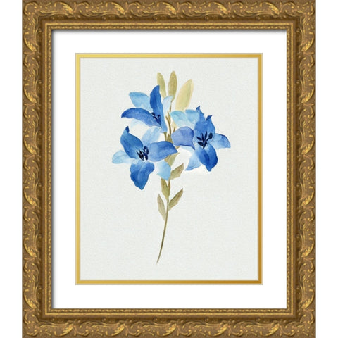 Blue Blossom Botanical III Gold Ornate Wood Framed Art Print with Double Matting by Tava Studios