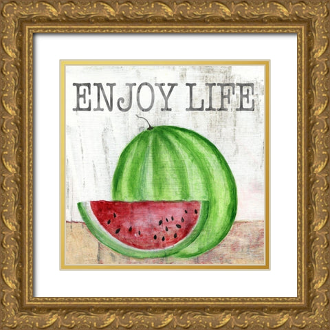 Watermelon Enjoy Gold Ornate Wood Framed Art Print with Double Matting by Tava Studios
