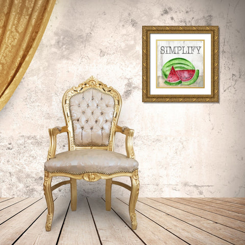 Watermelon Simplify Gold Ornate Wood Framed Art Print with Double Matting by Tava Studios