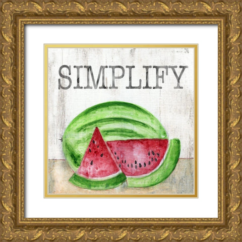 Watermelon Simplify Gold Ornate Wood Framed Art Print with Double Matting by Tava Studios