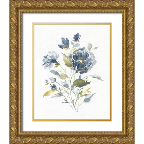 Linen Botanical Navy I Gold Ornate Wood Framed Art Print with Double Matting by Robinson, Carol