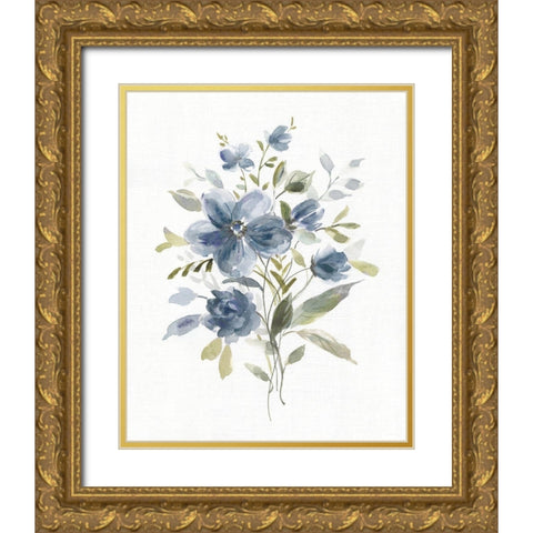 Linen Botanical Navy II Gold Ornate Wood Framed Art Print with Double Matting by Robinson, Carol