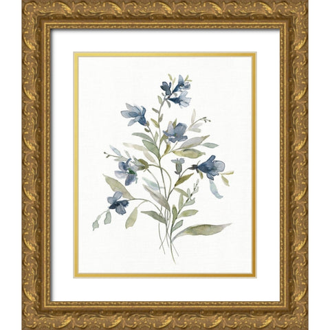 Linen Botanical Navy III Gold Ornate Wood Framed Art Print with Double Matting by Robinson, Carol
