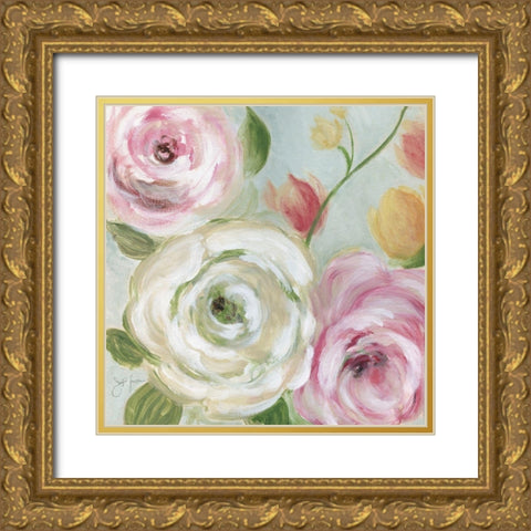 Rose Garden Gold Ornate Wood Framed Art Print with Double Matting by Tava Studios
