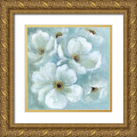 Soft Blue Blossoms Gold Ornate Wood Framed Art Print with Double Matting by Tava Studios