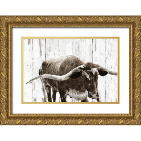 Longhorn Prize Gold Ornate Wood Framed Art Print with Double Matting by Downey, Mike
