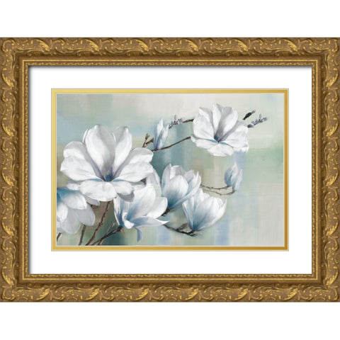 Spring Magnolias Gold Ornate Wood Framed Art Print with Double Matting by Daniels, Rogier