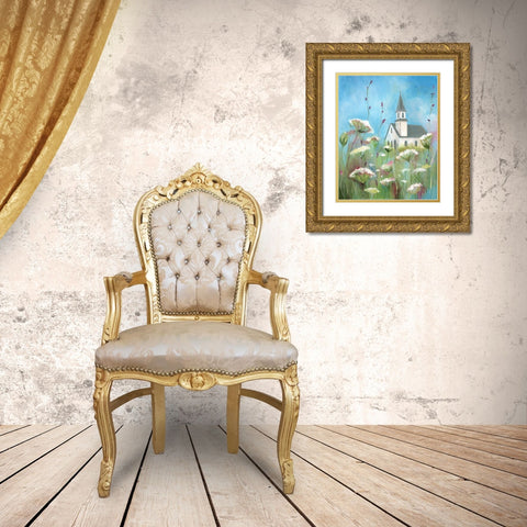 Country Church II Gold Ornate Wood Framed Art Print with Double Matting by Tava Studios