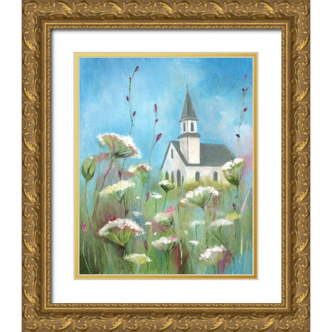 Country Church II Gold Ornate Wood Framed Art Print with Double Matting by Tava Studios