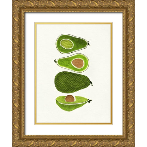 Avocados Gold Ornate Wood Framed Art Print with Double Matting by Tava Studios