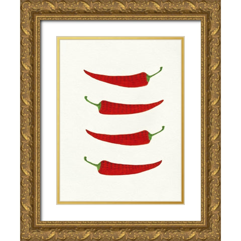 Hot Peppers Gold Ornate Wood Framed Art Print with Double Matting by Tava Studios