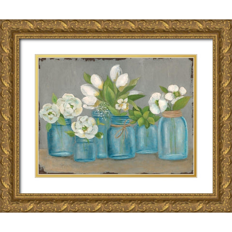 Mason Jar Still Life Gold Ornate Wood Framed Art Print with Double Matting by Tava Studios