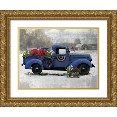American Truck Blue Gold Ornate Wood Framed Art Print with Double Matting by Nan
