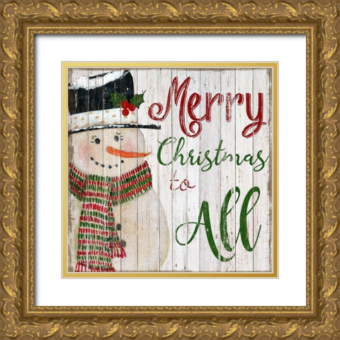 Merry Snowman Gold Ornate Wood Framed Art Print with Double Matting by Tava Studios