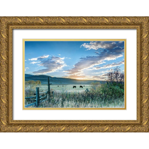 Ranch Sunrise Gold Ornate Wood Framed Art Print with Double Matting by Delimont, Danita