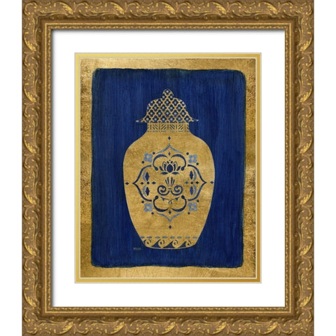 Sapphire and Gold Urn I Gold Ornate Wood Framed Art Print with Double Matting by Tava Studios