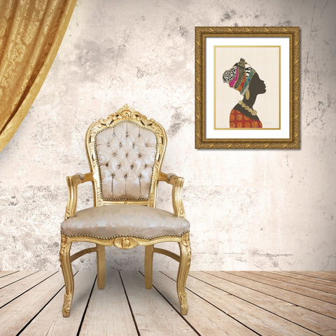 African Silhouette Woman I Gold Ornate Wood Framed Art Print with Double Matting by Tava Studios
