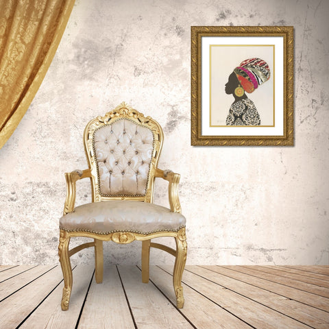 African Silhouette Woman II Gold Ornate Wood Framed Art Print with Double Matting by Tava Studios