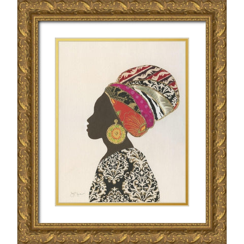 African Silhouette Woman II Gold Ornate Wood Framed Art Print with Double Matting by Tava Studios