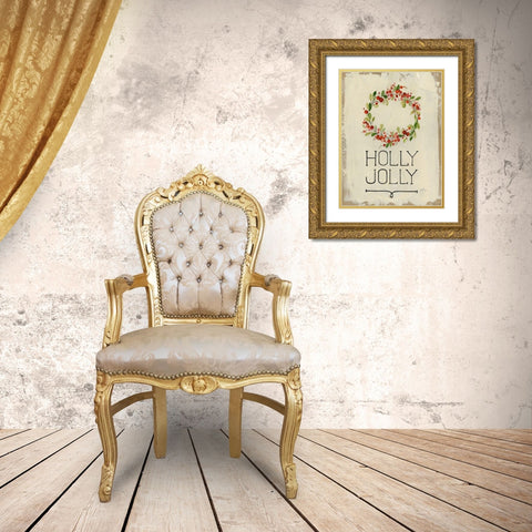 Holly Jolly Gold Ornate Wood Framed Art Print with Double Matting by Tava Studios