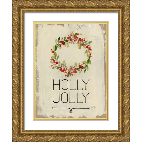 Holly Jolly Gold Ornate Wood Framed Art Print with Double Matting by Tava Studios