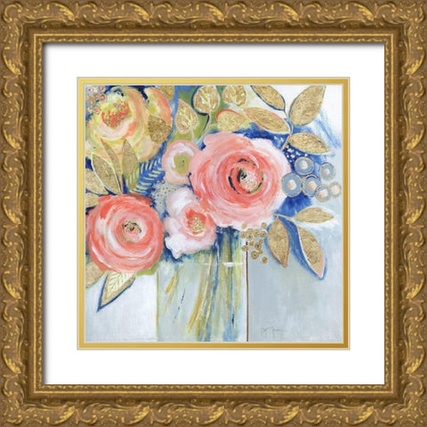 Peach Metallic Bling Gold Ornate Wood Framed Art Print with Double Matting by Tava Studios