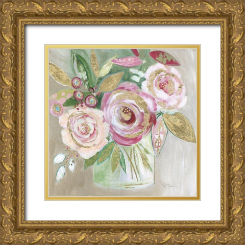 Pink Metallic Bling Gold Ornate Wood Framed Art Print with Double Matting by Tava Studios