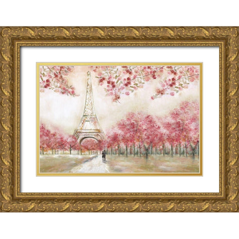 Spring In Paris Gold Ornate Wood Framed Art Print with Double Matting by Tava Studios