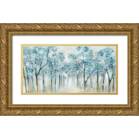 Spring Blue Gold Ornate Wood Framed Art Print with Double Matting by Tava Studios