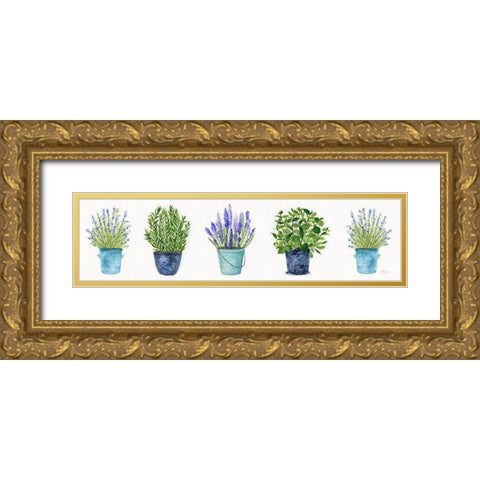 Herbs In A Row Gold Ornate Wood Framed Art Print with Double Matting by Tava Studios