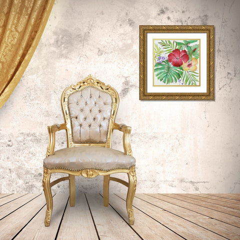 Tropical Blooms Gold Ornate Wood Framed Art Print with Double Matting by Tava Studios