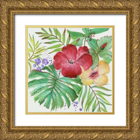 Tropical Blooms Gold Ornate Wood Framed Art Print with Double Matting by Tava Studios