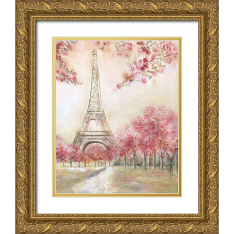 Paris Spring Gold Ornate Wood Framed Art Print with Double Matting by Tava Studios