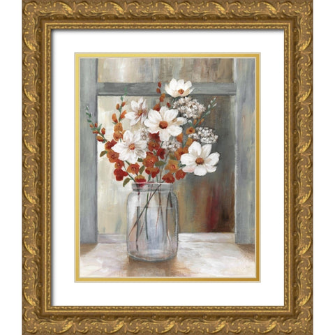 Autumn Spray Gold Ornate Wood Framed Art Print with Double Matting by Nan