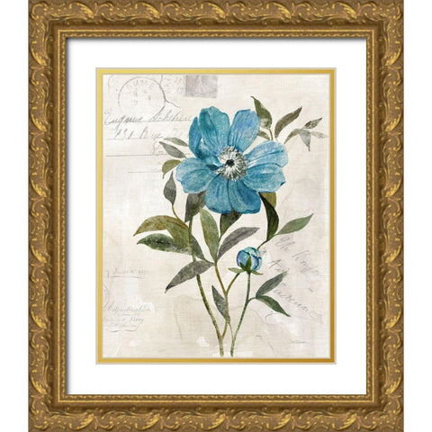 Linen Peony Gold Ornate Wood Framed Art Print with Double Matting by Robinson, Carol