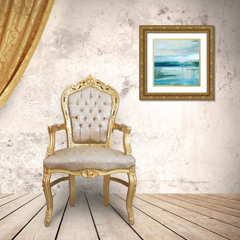 Abstract Sea and Teal Gold Ornate Wood Framed Art Print with Double Matting by Nan