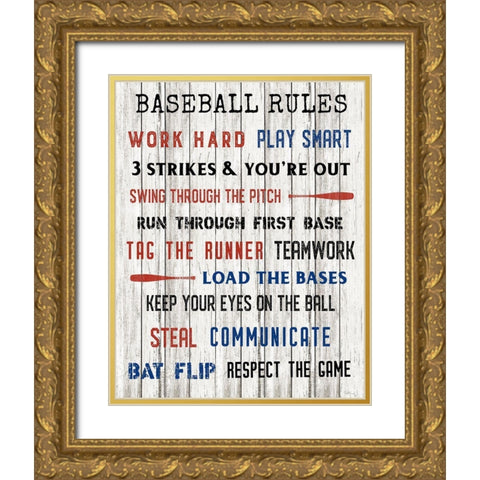 Baseball Rules Gold Ornate Wood Framed Art Print with Double Matting by Carpentieri, Natalie