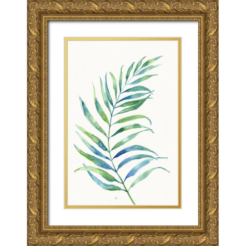 Aqua Frond I Gold Ornate Wood Framed Art Print with Double Matting by Nan