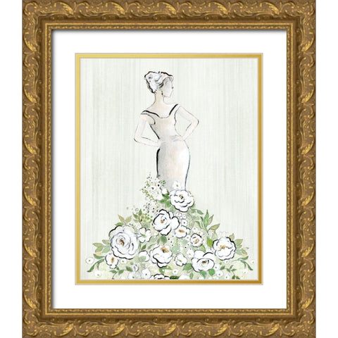 Fashion Floral Figurative Gold Ornate Wood Framed Art Print with Double Matting by Tava Studios