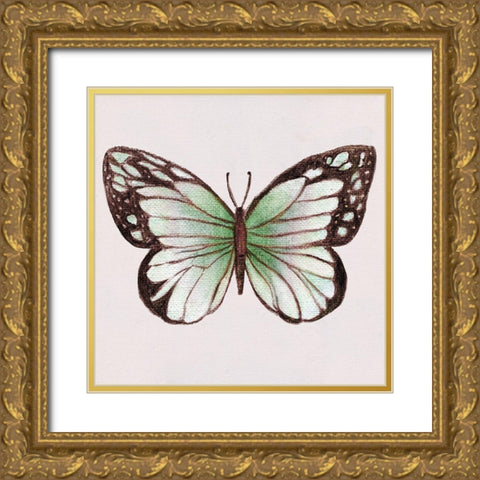 Emerald Butterly II Gold Ornate Wood Framed Art Print with Double Matting by Tava Studios