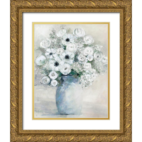White Anemone Gold Ornate Wood Framed Art Print with Double Matting by Swatland, Sally