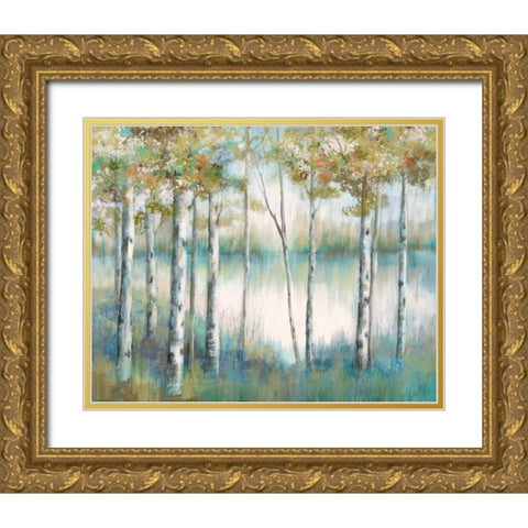 Aspen Lake Gold Ornate Wood Framed Art Print with Double Matting by Nan