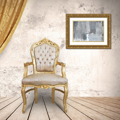 Tranquil Blues Gold Ornate Wood Framed Art Print with Double Matting by Tava Studios