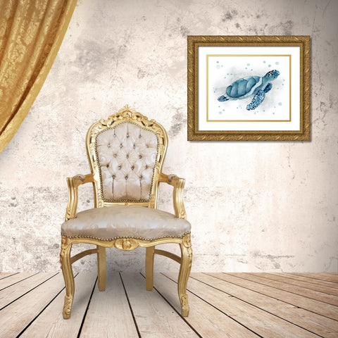 Blue Turtle I Gold Ornate Wood Framed Art Print with Double Matting by Tava Studios