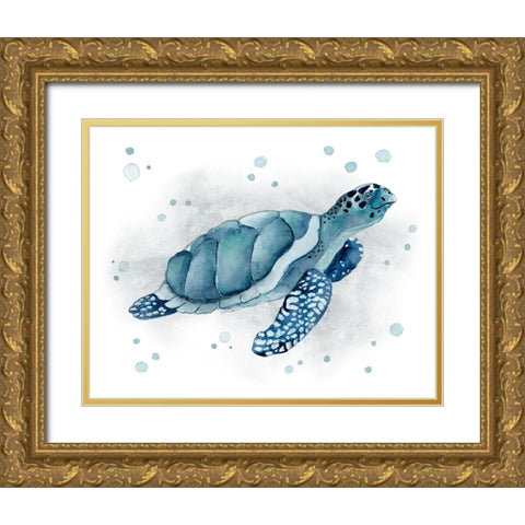Blue Turtle I Gold Ornate Wood Framed Art Print with Double Matting by Tava Studios