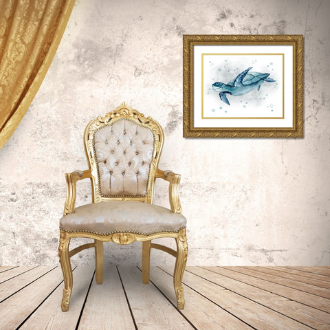 Blue Turtle II Gold Ornate Wood Framed Art Print with Double Matting by Tava Studios