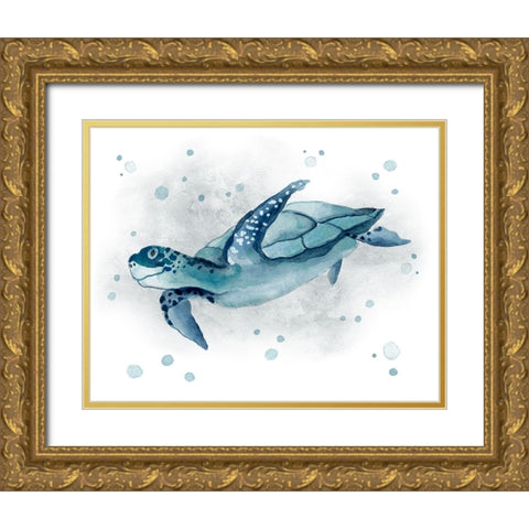 Blue Turtle II Gold Ornate Wood Framed Art Print with Double Matting by Tava Studios