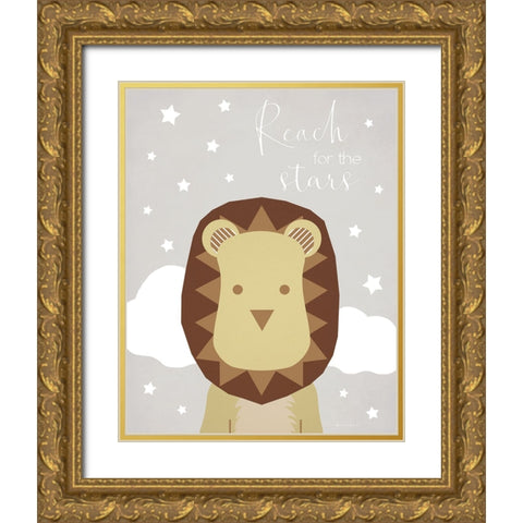 Stars Lion Gold Ornate Wood Framed Art Print with Double Matting by Santiago, Daniela